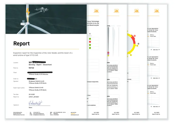 Seiten eines Inspektionsberichts für eine Windkraftanlage